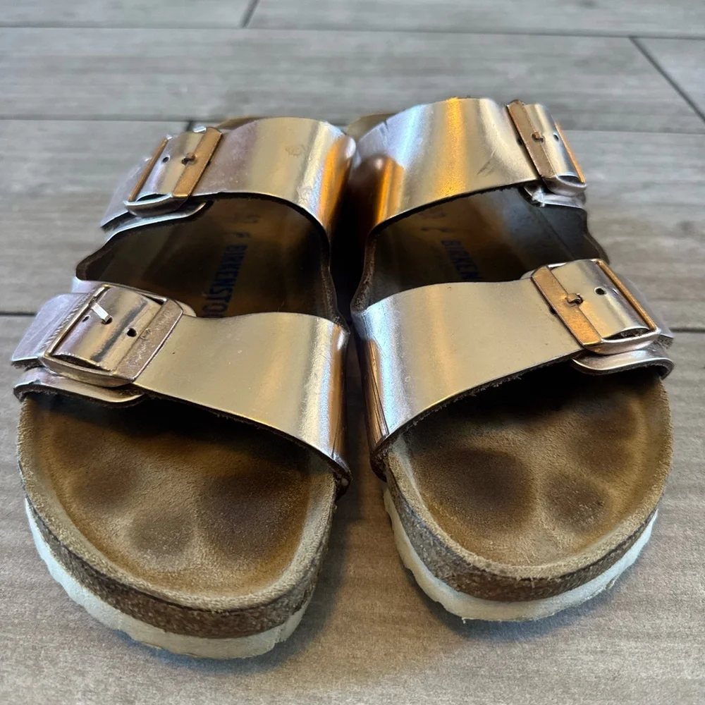 Birkenstock Arizona Soft Footbed Sandal Unisex Metallic Copper Sz EU41 US 10 - Picture 7 of 8